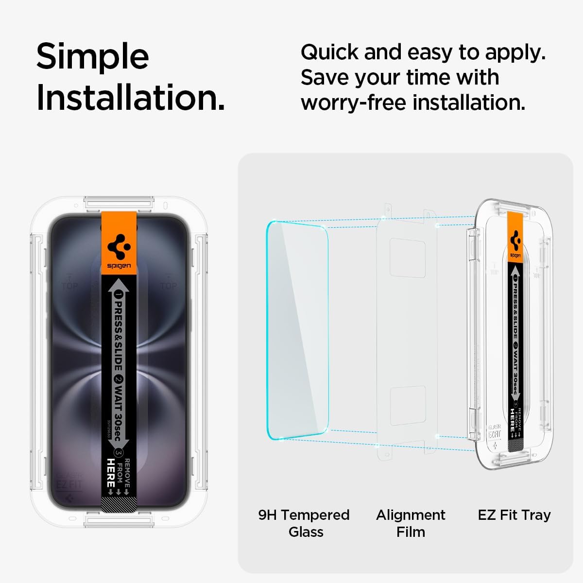 Spigen Glas.tR EZ Fit Screenprotector compatibel met iPhone 17 Pro/17, iPhone 16 Pro, 2 stuks, met sjabloon voor installatie, Case friendly, 9H Gehard Glas