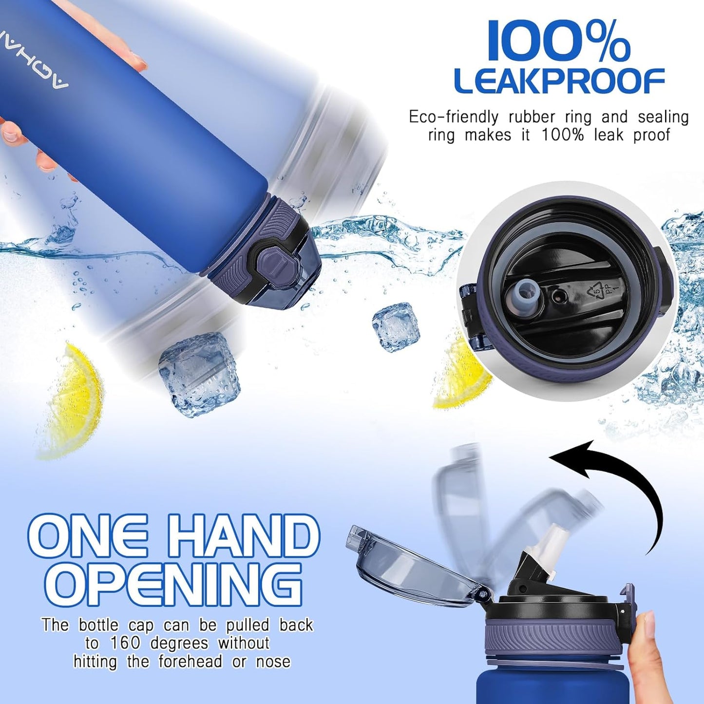 AOHAN 1 Litre Water Bottle with Leakproof Flip Lid BPA-Free Sports Drinking Bottle with Straw, Dishwasher Safe, Non-Toxic Water Bottle with Carry Strap