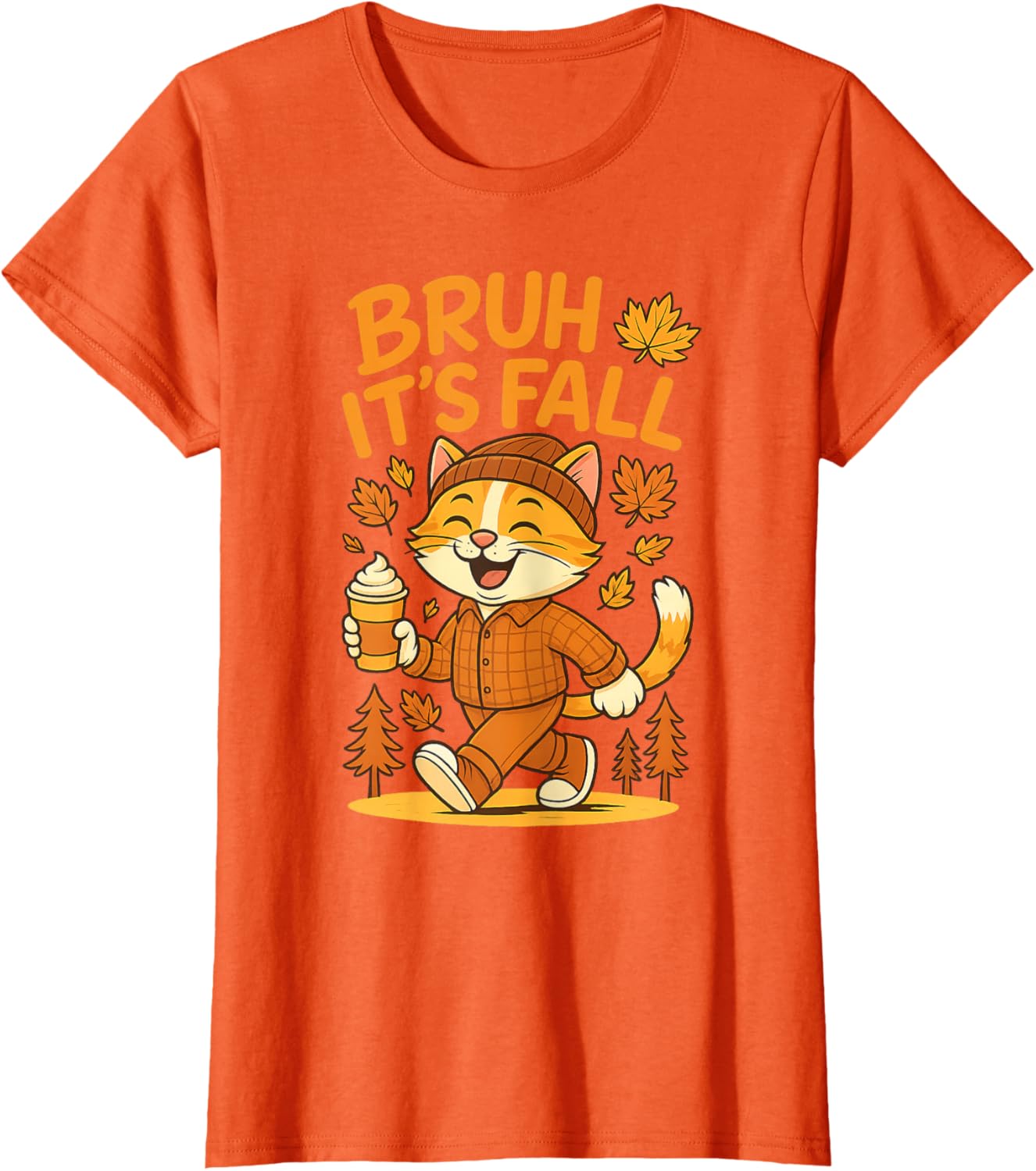 Bruh It’s Fall Funny Autumn Cat Shirt Pumpkin Spice Latte T-Shirt
