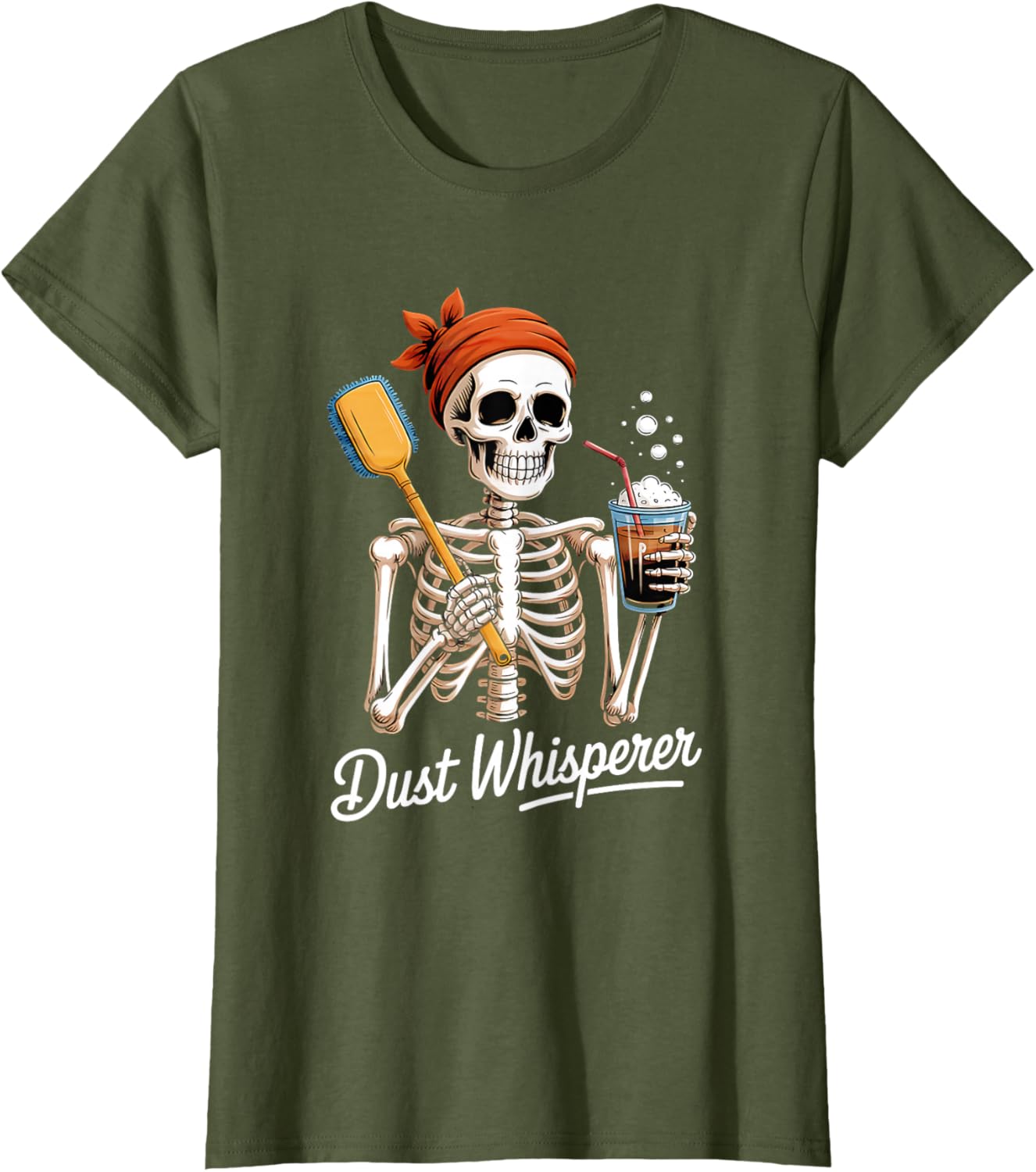Dust Whisperer Funny Skeleton Cleaning & Coffee Lover Tshirt T-Shirt