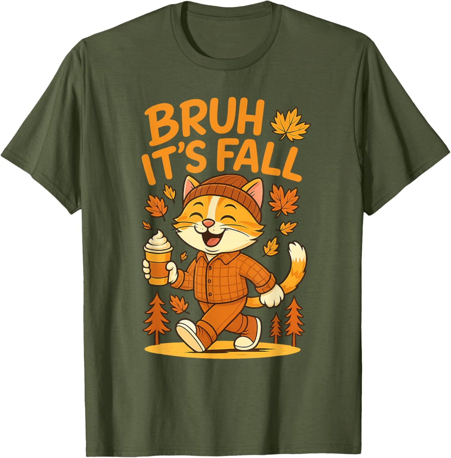 Bruh It’s Fall Funny Autumn Cat Shirt Pumpkin Spice Latte T-Shirt
