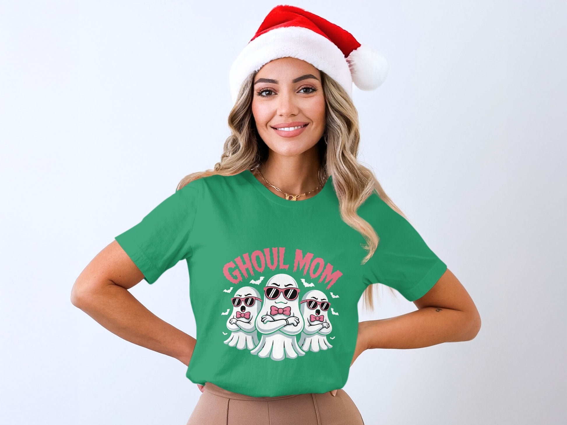 GHOUL MOM Cute Santa Hat Holiday Theme Graphic T-Shirt