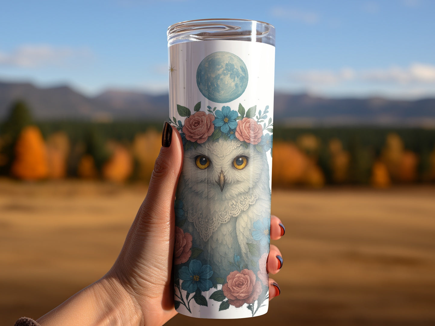 Owl Tumbler Featuring Floral and Moon Design product