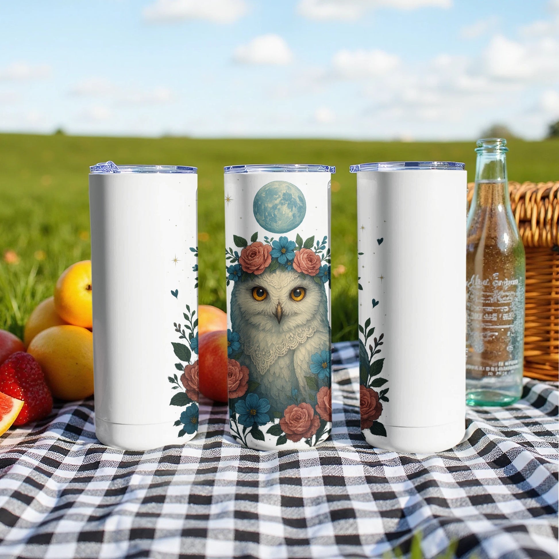 Owl Artwork with Floral and Moon Design Tumbler product