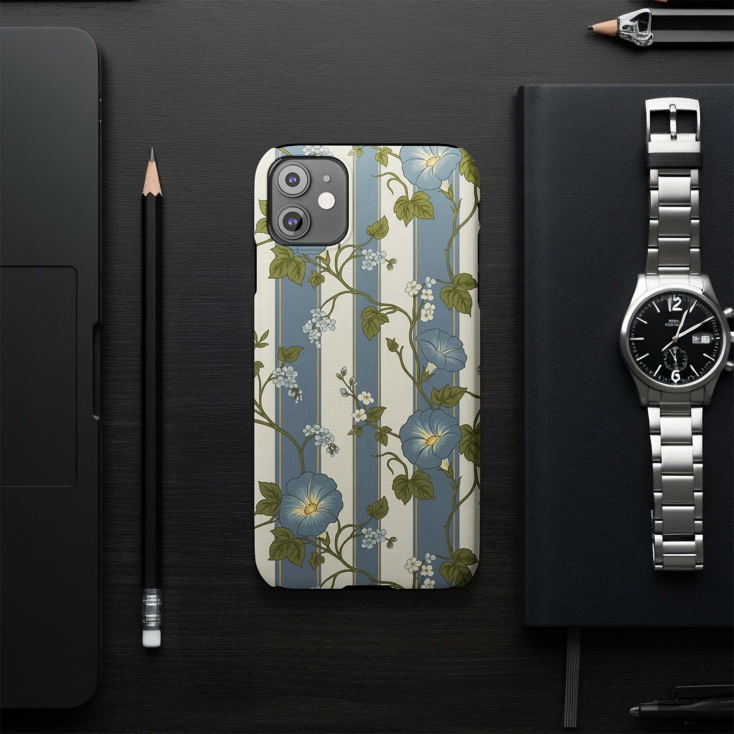 Vintage Blue Floral Striped Design Phone Case product