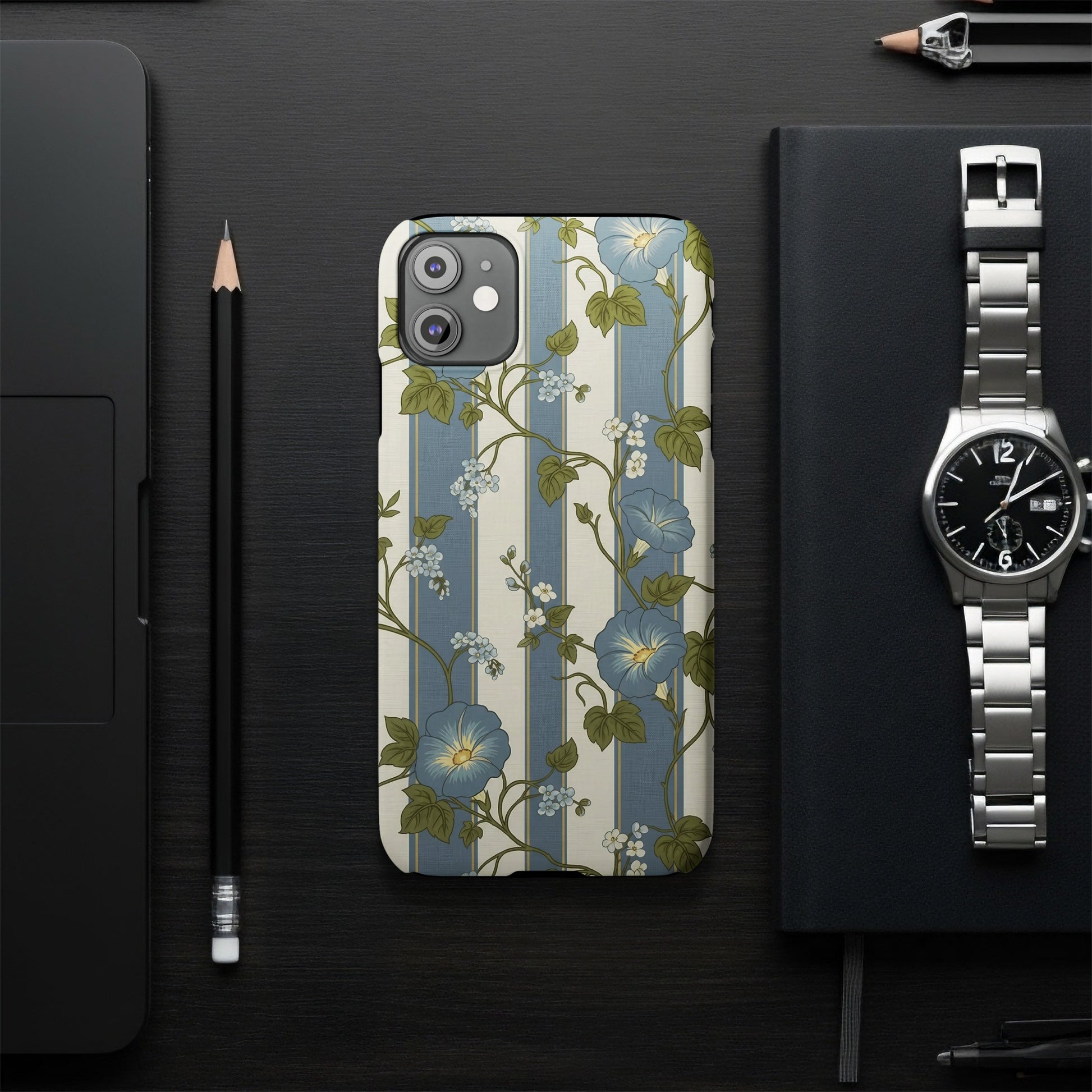 Vintage Blue Floral Striped Design Phone Case product