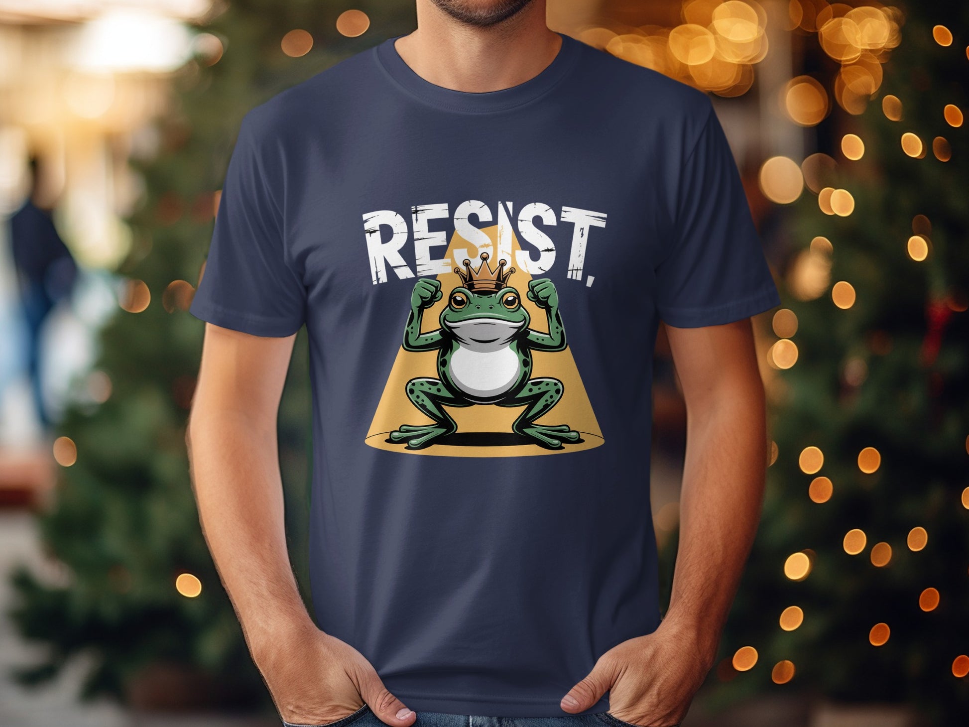 Resist Crowned Frog Graphic Navy Blue T-Shirt product