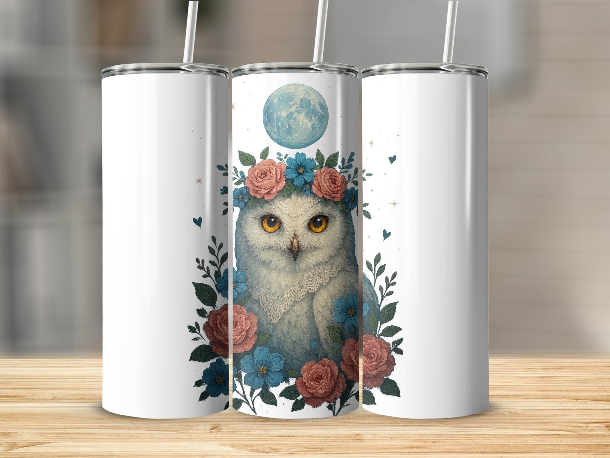Moonlit Owl with Floral Crown Tumbler product