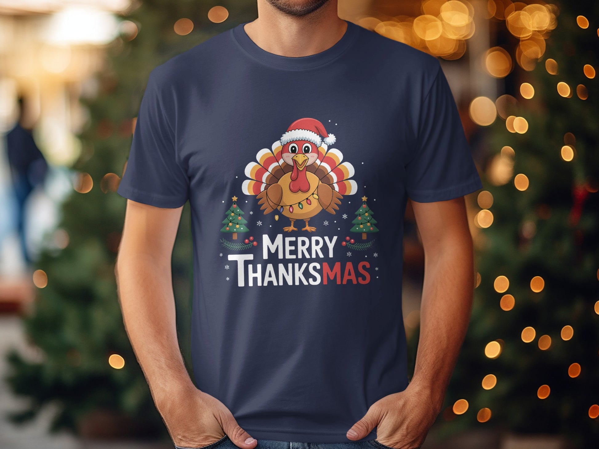 Festive Merry Thanksmas Turkey Graphic T-shirt product