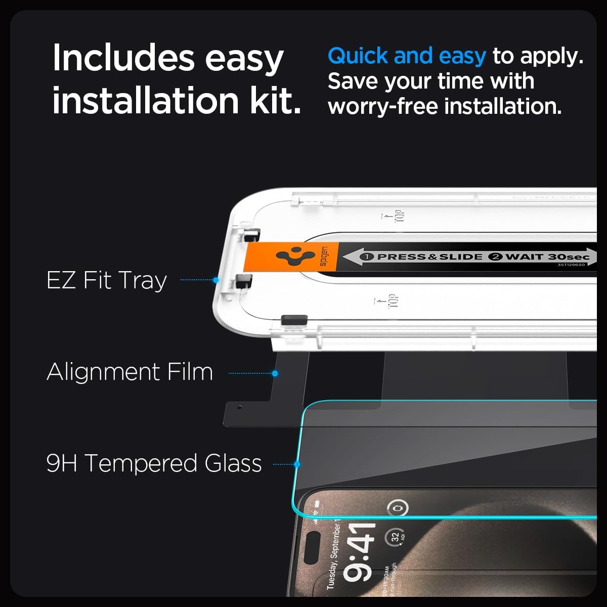 Spigen Glas.tR EZ Fit Screenprotector compatibel met iPhone 17 Pro/17, iPhone 16 Pro, 2 stuks, met sjabloon voor installatie, Case friendly, 9H Gehard Glas
