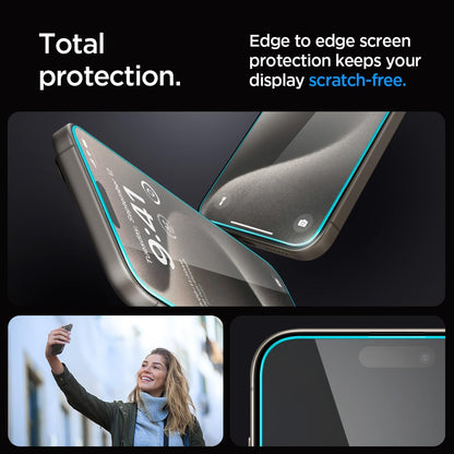 Spigen Glas.tR EZ Fit Screenprotector compatibel met iPhone 17 Pro/17, iPhone 16 Pro, 2 stuks, met sjabloon voor installatie, Case friendly, 9H Gehard Glas