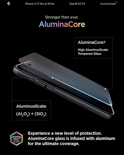 Spigen Glas.tR EZ Fit Screenprotector compatibel met iPhone 17 Pro/17, iPhone 16 Pro, 2 stuks, met sjabloon voor installatie, Case friendly, 9H Gehard Glas
