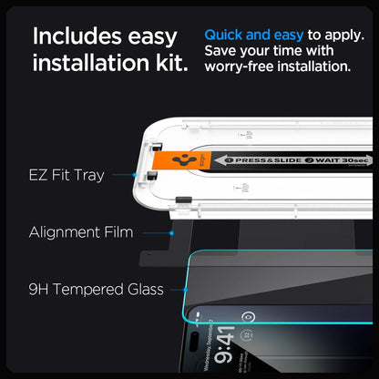 Spigen Glas.tR EZ Fit Screenprotector compatibel met iPhone 17 Pro/17, iPhone 16 Pro, 2 stuks, met sjabloon voor installatie, Case friendly, 9H Gehard Glas
