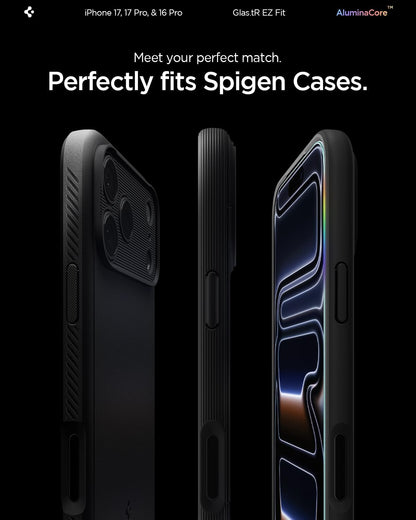 Spigen Glas.tR EZ Fit Screenprotector compatibel met iPhone 17 Pro/17, iPhone 16 Pro, 2 stuks, met sjabloon voor installatie, Case friendly, 9H Gehard Glas