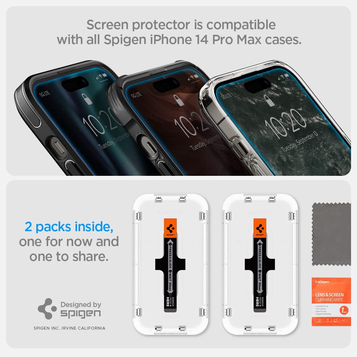 Spigen Glas.tR EZ Fit Screenprotector compatibel met iPhone 17 Pro/17, iPhone 16 Pro, 2 stuks, met sjabloon voor installatie, Case friendly, 9H Gehard Glas
