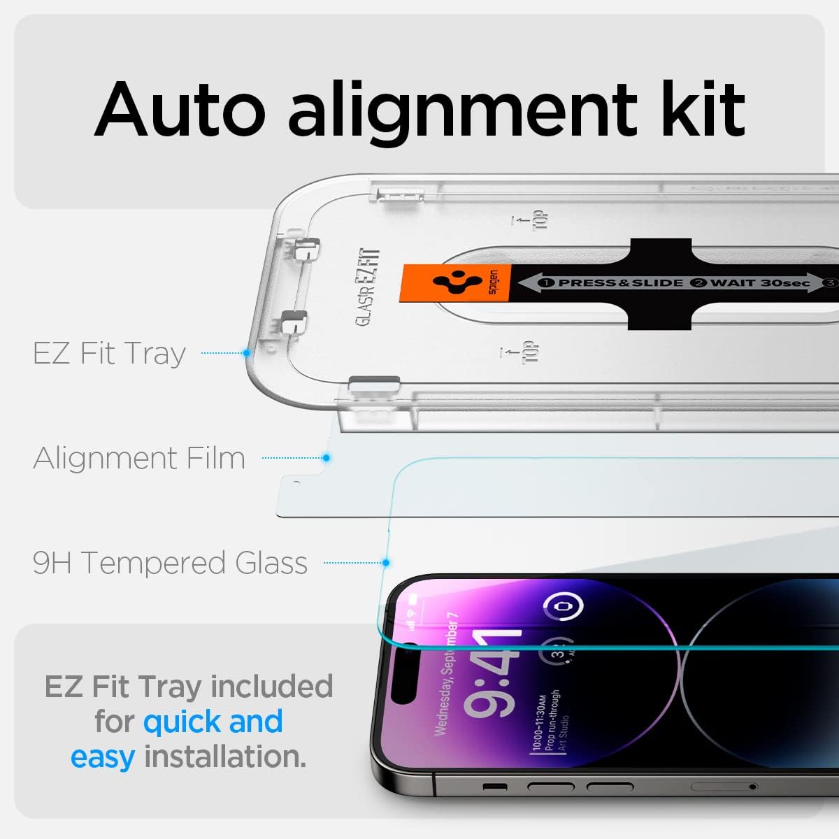 Spigen Glas.tR EZ Fit Screenprotector compatibel met iPhone 17 Pro/17, iPhone 16 Pro, 2 stuks, met sjabloon voor installatie, Case friendly, 9H Gehard Glas