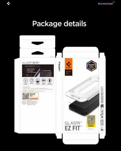 Spigen Glas.tR EZ Fit Screenprotector compatibel met iPhone 17 Pro/17, iPhone 16 Pro, 2 stuks, met sjabloon voor installatie, Case friendly, 9H Gehard Glas
