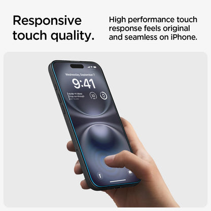 Spigen Glas.tR EZ Fit Screenprotector compatibel met iPhone 17 Pro/17, iPhone 16 Pro, 2 stuks, met sjabloon voor installatie, Case friendly, 9H Gehard Glas