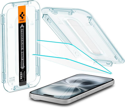 Spigen Glas.tR EZ Fit Screenprotector compatibel met iPhone 17 Pro/17, iPhone 16 Pro, 2 stuks, met sjabloon voor installatie, Case friendly, 9H Gehard Glas