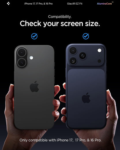 Spigen Glas.tR EZ Fit Screenprotector compatibel met iPhone 17 Pro/17, iPhone 16 Pro, 2 stuks, met sjabloon voor installatie, Case friendly, 9H Gehard Glas