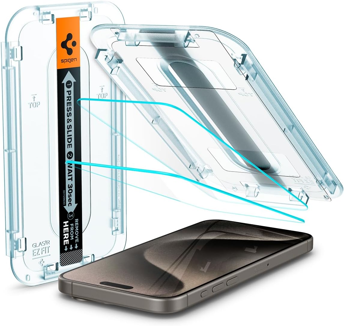 Spigen Glas.tR EZ Fit Screenprotector compatibel met iPhone 17 Pro/17, iPhone 16 Pro, 2 stuks, met sjabloon voor installatie, Case friendly, 9H Gehard Glas