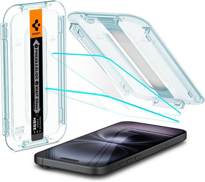 Spigen Glas.tR EZ Fit Screenprotector compatibel met iPhone 17 Pro/17, iPhone 16 Pro, 2 stuks, met sjabloon voor installatie, Case friendly, 9H Gehard Glas