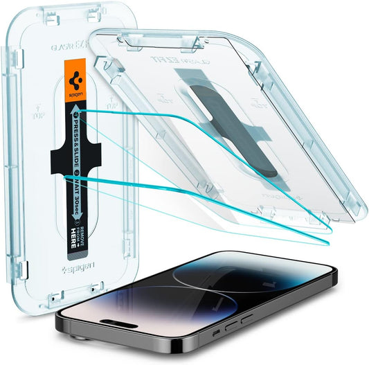Spigen Glas.tR EZ Fit Screenprotector compatibel met iPhone 17 Pro/17, iPhone 16 Pro, 2 stuks, met sjabloon voor installatie, Case friendly, 9H Gehard Glas