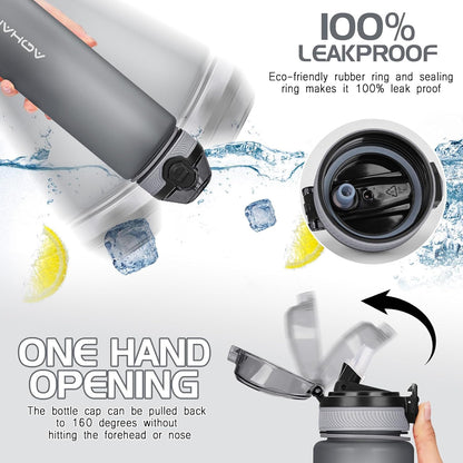 AOHAN 1 Litre Water Bottle with Leakproof Flip Lid BPA-Free Sports Drinking Bottle with Straw, Dishwasher Safe, Non-Toxic Water Bottle with Carry Strap