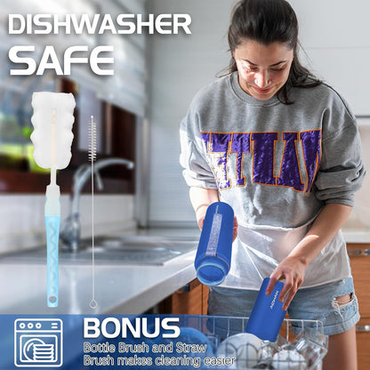 AOHAN 1 Litre Water Bottle with Leakproof Flip Lid BPA-Free Sports Drinking Bottle with Straw, Dishwasher Safe, Non-Toxic Water Bottle with Carry Strap