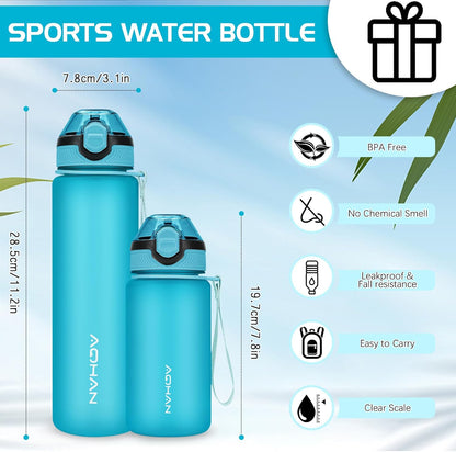 AOHAN 1 Litre Water Bottle with Leakproof Flip Lid BPA-Free Sports Drinking Bottle with Straw, Dishwasher Safe, Non-Toxic Water Bottle with Carry Strap