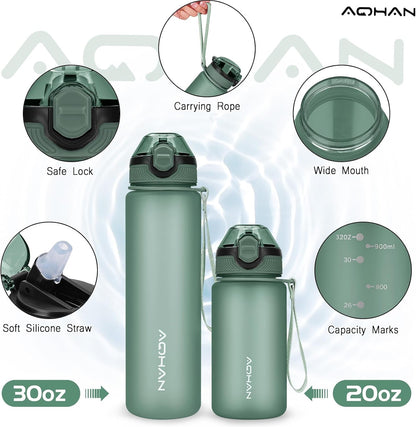 AOHAN 1 Litre Water Bottle with Leakproof Flip Lid BPA-Free Sports Drinking Bottle with Straw, Dishwasher Safe, Non-Toxic Water Bottle with Carry Strap