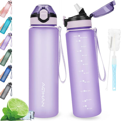 AOHAN 1 Litre Water Bottle with Leakproof Flip Lid BPA-Free Sports Drinking Bottle with Straw, Dishwasher Safe, Non-Toxic Water Bottle with Carry Strap