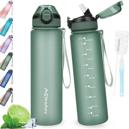 AOHAN 1 Litre Water Bottle with Leakproof Flip Lid BPA-Free Sports Drinking Bottle with Straw, Dishwasher Safe, Non-Toxic Water Bottle with Carry Strap