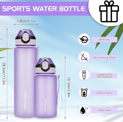 AOHAN 1 Litre Water Bottle with Leakproof Flip Lid BPA-Free Sports Drinking Bottle with Straw, Dishwasher Safe, Non-Toxic Water Bottle with Carry Strap