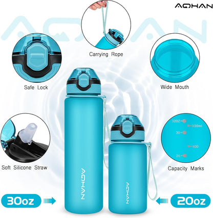 AOHAN 1 Litre Water Bottle with Leakproof Flip Lid BPA-Free Sports Drinking Bottle with Straw, Dishwasher Safe, Non-Toxic Water Bottle with Carry Strap