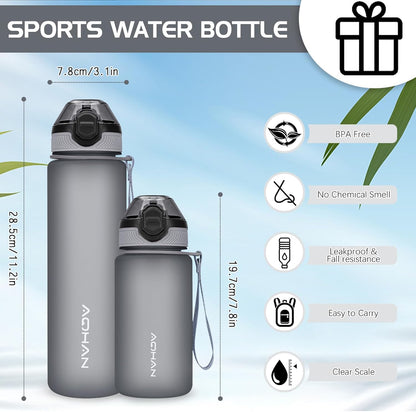 AOHAN 1 Litre Water Bottle with Leakproof Flip Lid BPA-Free Sports Drinking Bottle with Straw, Dishwasher Safe, Non-Toxic Water Bottle with Carry Strap