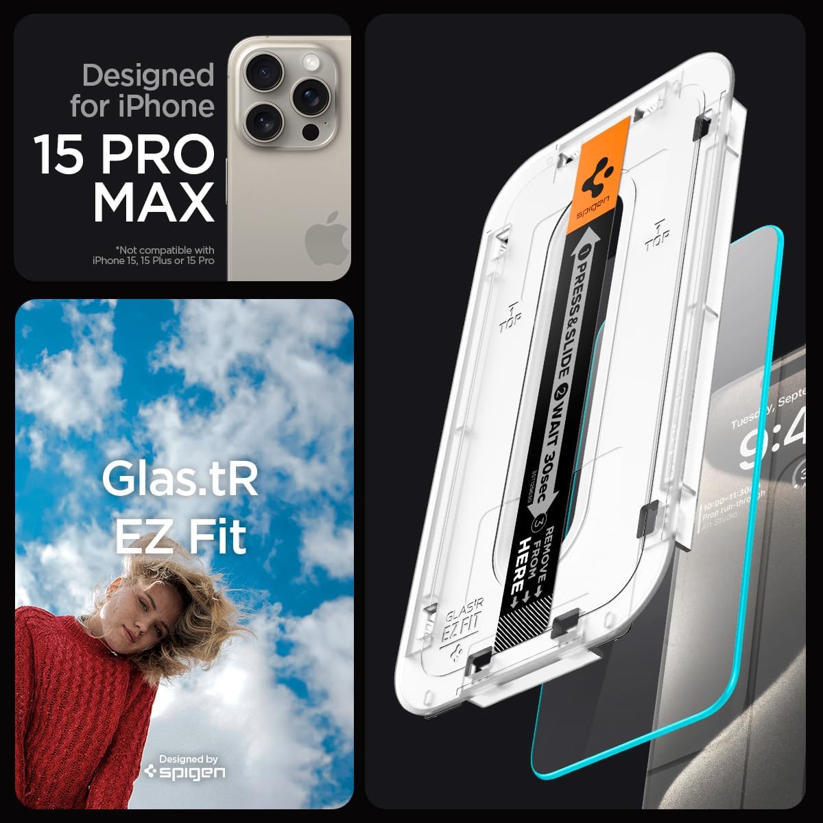 Spigen Glas.tR EZ Fit Screenprotector compatibel met iPhone 17 Pro/17, iPhone 16 Pro, 2 stuks, met sjabloon voor installatie, Case friendly, 9H Gehard Glas