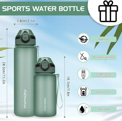 AOHAN 1 Litre Water Bottle with Leakproof Flip Lid BPA-Free Sports Drinking Bottle with Straw, Dishwasher Safe, Non-Toxic Water Bottle with Carry Strap