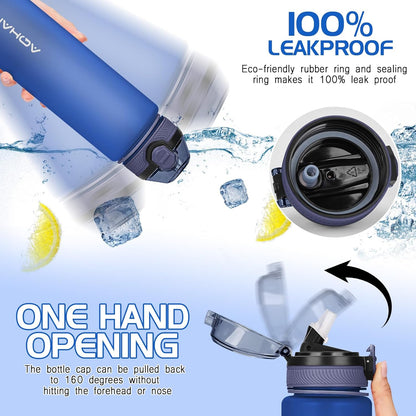 AOHAN 1 Litre Water Bottle with Leakproof Flip Lid BPA-Free Sports Drinking Bottle with Straw, Dishwasher Safe, Non-Toxic Water Bottle with Carry Strap