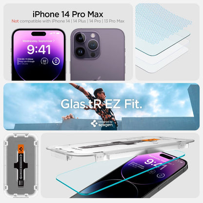 Spigen Glas.tR EZ Fit Screenprotector compatibel met iPhone 17 Pro/17, iPhone 16 Pro, 2 stuks, met sjabloon voor installatie, Case friendly, 9H Gehard Glas
