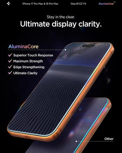 Spigen Glas.tR EZ Fit Screenprotector compatibel met iPhone 17 Pro/17, iPhone 16 Pro, 2 stuks, met sjabloon voor installatie, Case friendly, 9H Gehard Glas