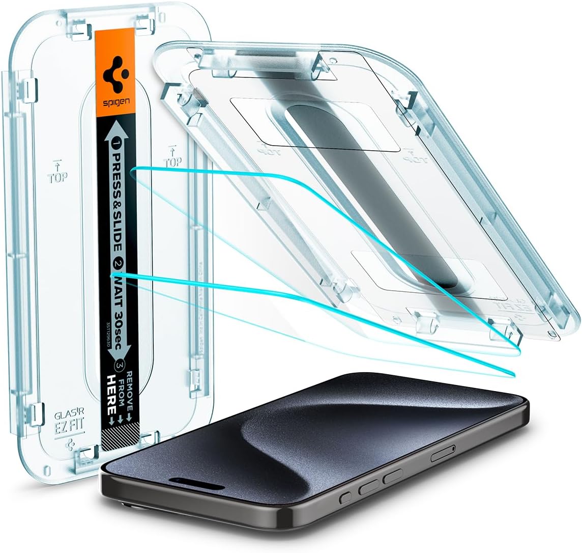Spigen Glas.tR EZ Fit Screenprotector compatibel met iPhone 17 Pro/17, iPhone 16 Pro, 2 stuks, met sjabloon voor installatie, Case friendly, 9H Gehard Glas