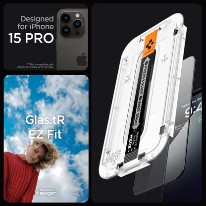 Spigen Glas.tR EZ Fit Screenprotector compatibel met iPhone 17 Pro/17, iPhone 16 Pro, 2 stuks, met sjabloon voor installatie, Case friendly, 9H Gehard Glas