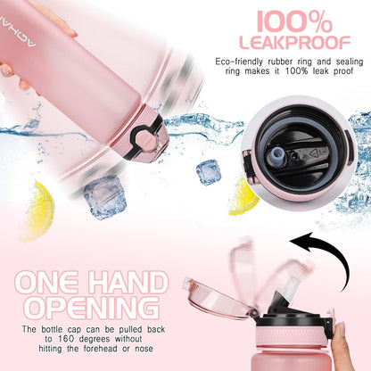 AOHAN 1 Litre Water Bottle with Leakproof Flip Lid BPA-Free Sports Drinking Bottle with Straw, Dishwasher Safe, Non-Toxic Water Bottle with Carry Strap
