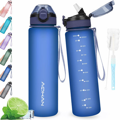 AOHAN 1 Litre Water Bottle with Leakproof Flip Lid BPA-Free Sports Drinking Bottle with Straw, Dishwasher Safe, Non-Toxic Water Bottle with Carry Strap