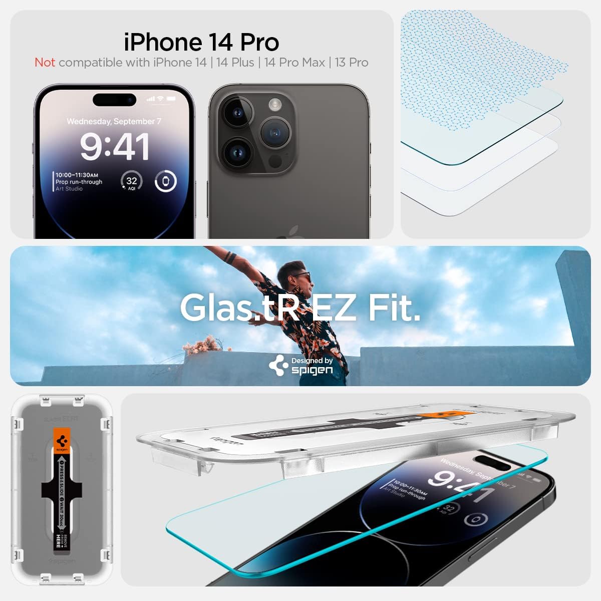 Spigen Glas.tR EZ Fit Screenprotector compatibel met iPhone 17 Pro/17, iPhone 16 Pro, 2 stuks, met sjabloon voor installatie, Case friendly, 9H Gehard Glas