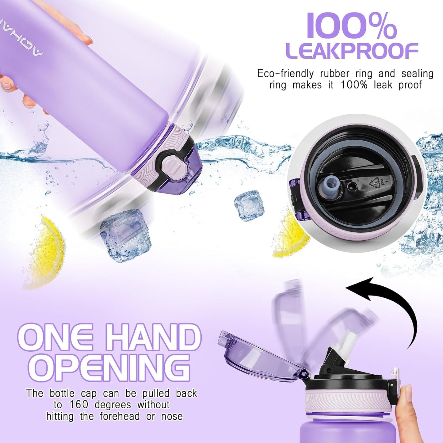 AOHAN 1 Litre Water Bottle with Leakproof Flip Lid BPA-Free Sports Drinking Bottle with Straw, Dishwasher Safe, Non-Toxic Water Bottle with Carry Strap