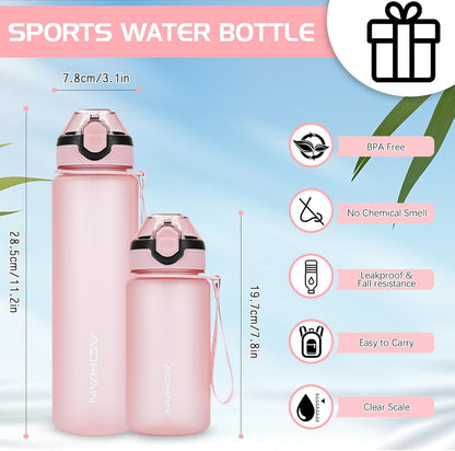 AOHAN 1 Litre Water Bottle with Leakproof Flip Lid BPA-Free Sports Drinking Bottle with Straw, Dishwasher Safe, Non-Toxic Water Bottle with Carry Strap
