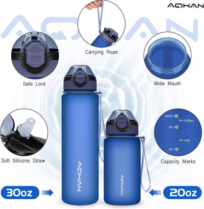 AOHAN 1 Litre Water Bottle with Leakproof Flip Lid BPA-Free Sports Drinking Bottle with Straw, Dishwasher Safe, Non-Toxic Water Bottle with Carry Strap