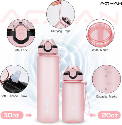 AOHAN 1 Litre Water Bottle with Leakproof Flip Lid BPA-Free Sports Drinking Bottle with Straw, Dishwasher Safe, Non-Toxic Water Bottle with Carry Strap